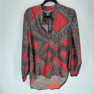 Mix Nouveau Paisley Blouse Womens Large Red